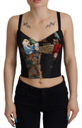 Dolce & Gabbana Black Patchwork Sicily Blouse Corset Cropped Top by Dolce & Gabbana