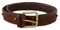 Dolce & Gabbana Brown Leather Floral Studded Metal Buckle Belt by Dolce & Gabbana