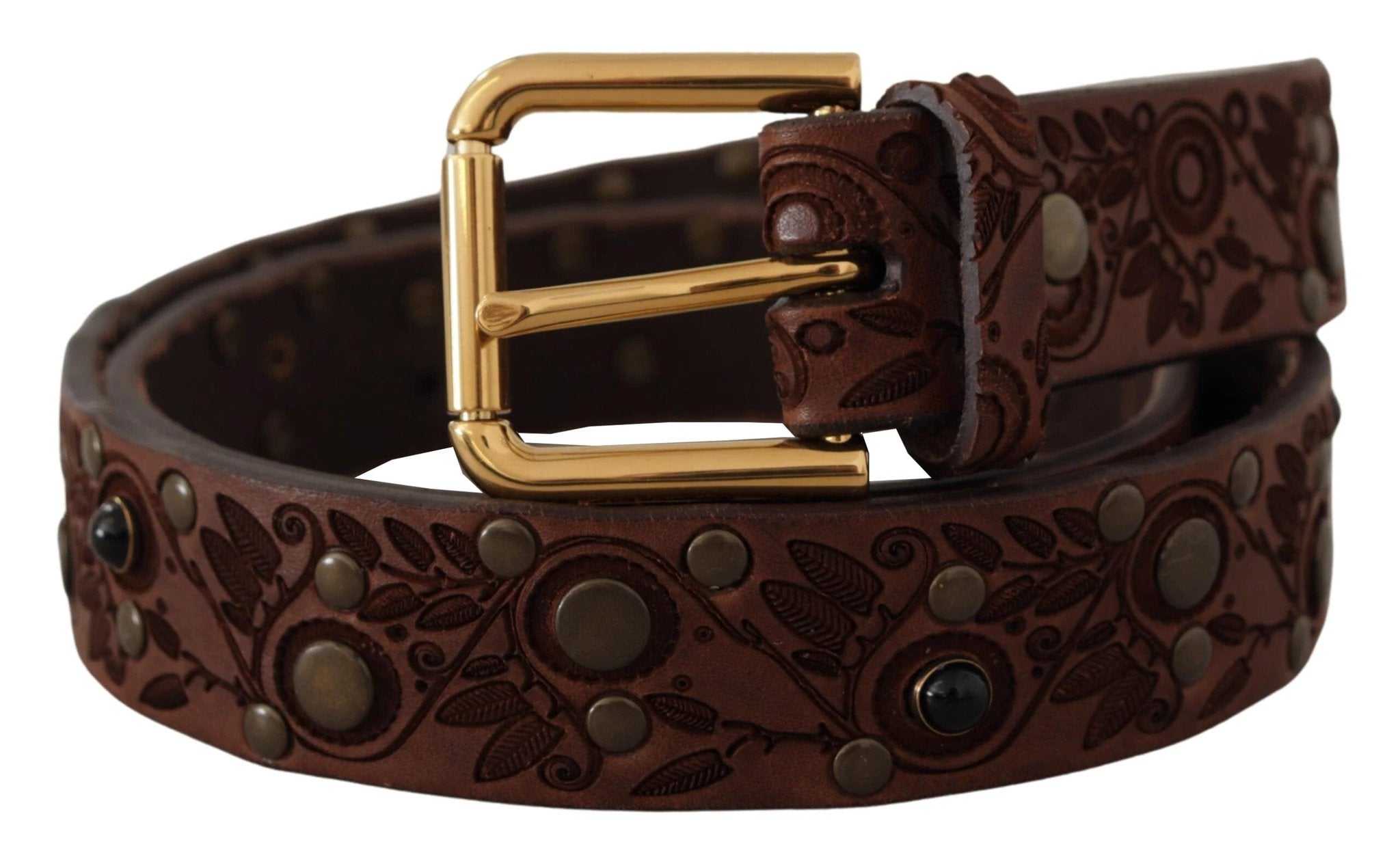 Dolce & Gabbana Brown Calf Leather Embossed Gold Metal Buckle by Dolce & Gabbana