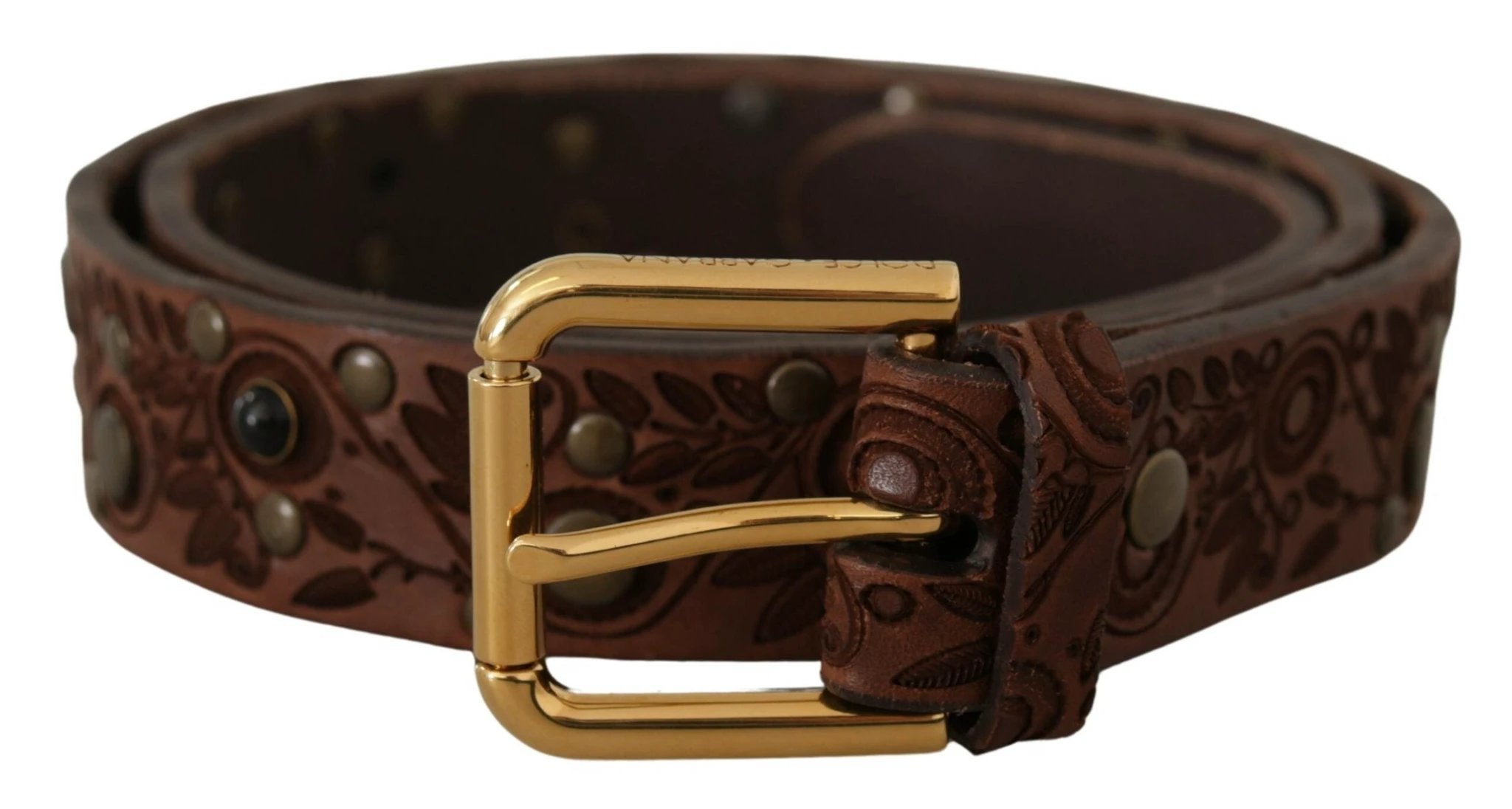 Dolce & Gabbana Brown Calf Leather Embossed Gold Metal Buckle by Dolce & Gabbana