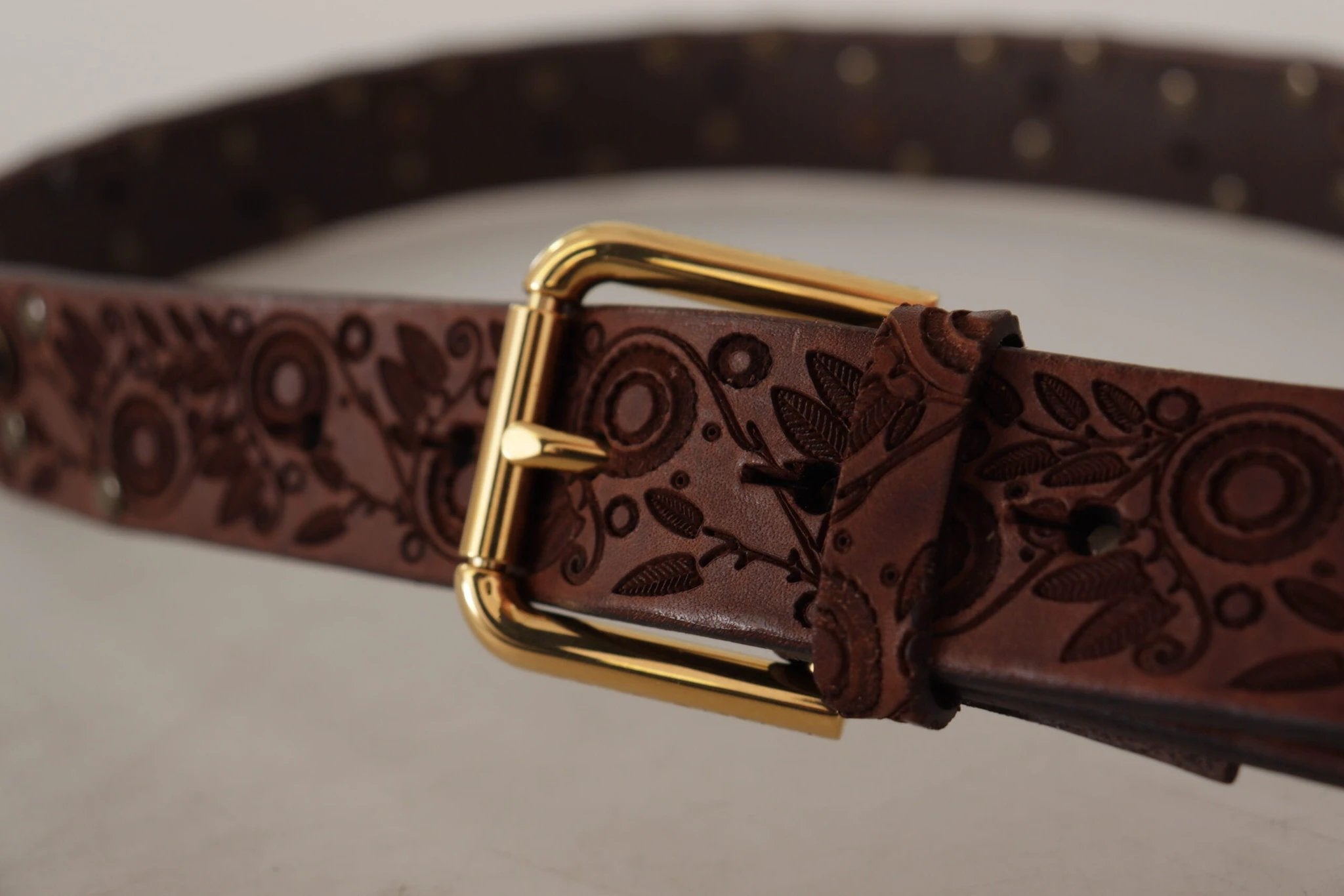Dolce & Gabbana Brown Calf Leather Embossed Gold Metal Buckle by Dolce & Gabbana