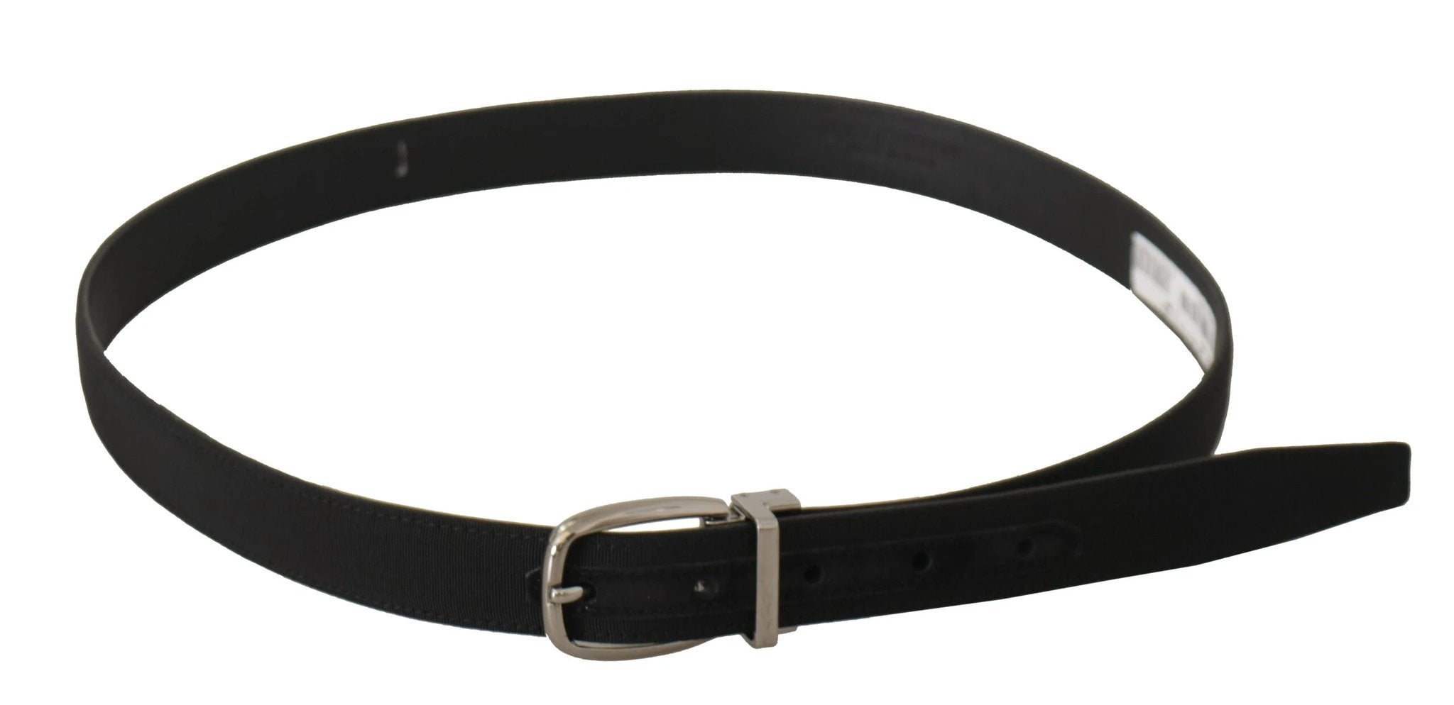 Dolce & Gabbana Black Calf Canvas Silver Tone Logo Metal Belt by Dolce & Gabbana