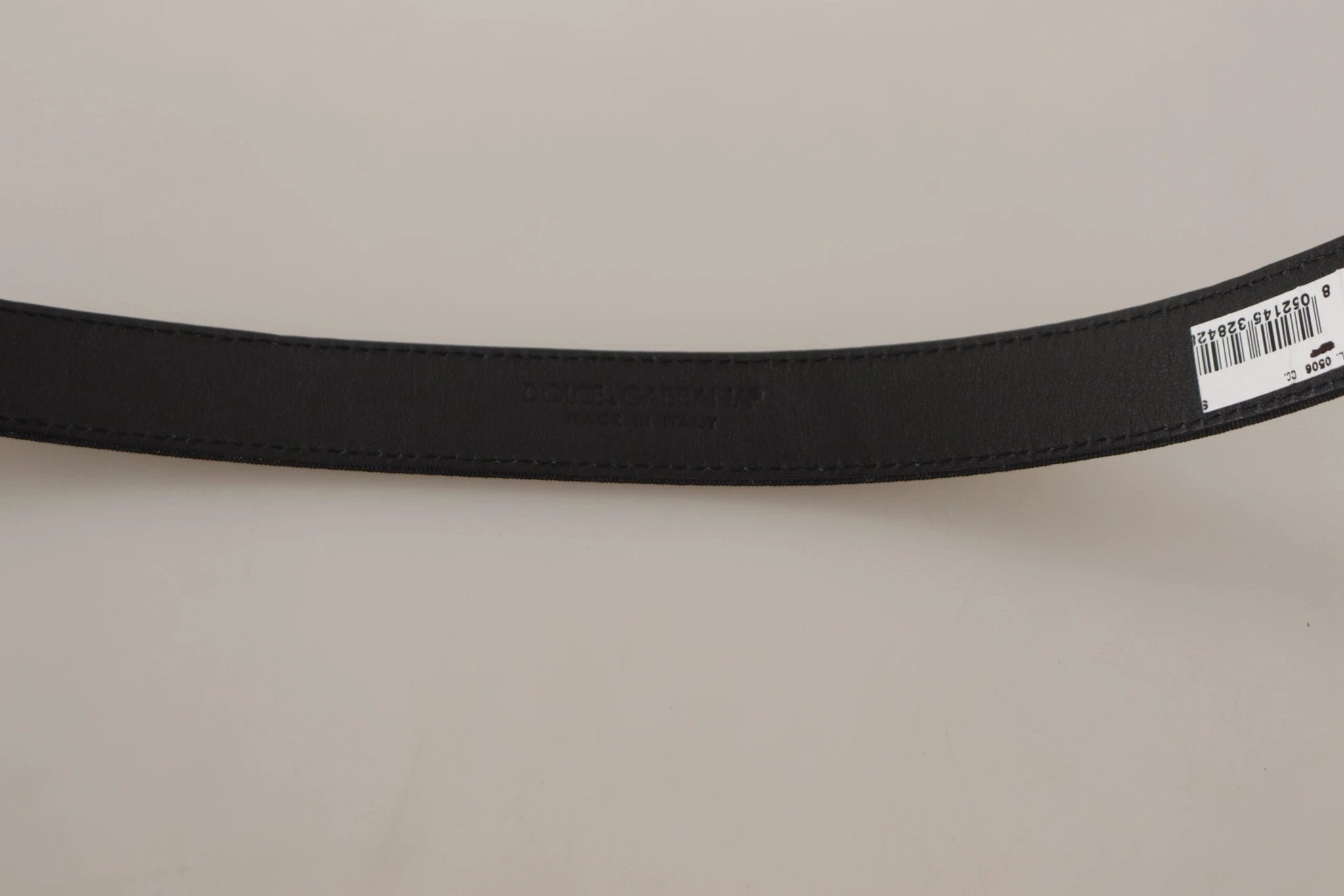 Dolce & Gabbana Black Calf Canvas Silver Tone Logo Metal Belt by Dolce & Gabbana