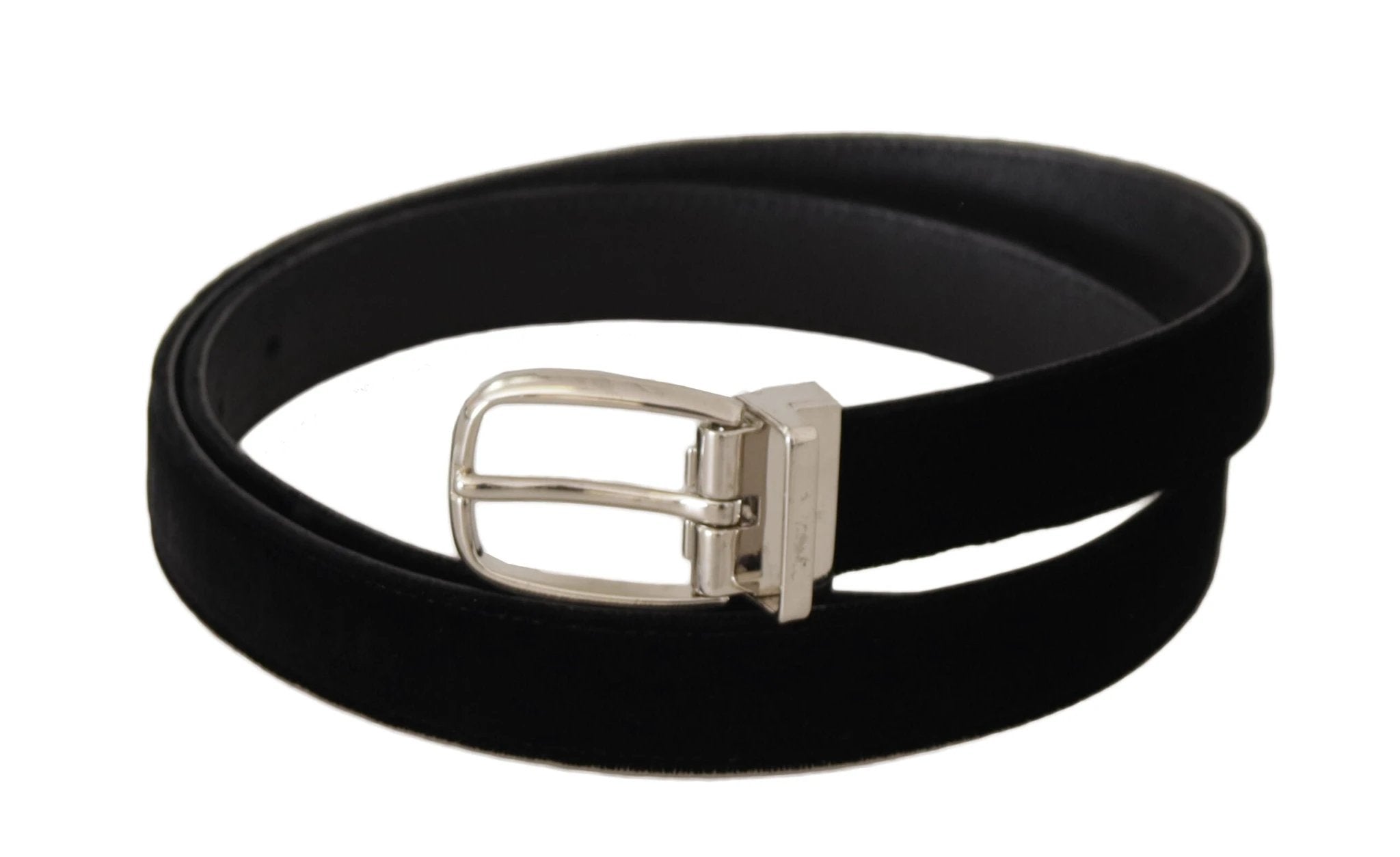 Dolce & Gabbana Black Casual Velvet Silver Tone Metal Buckle Belt by Dolce & Gabbana