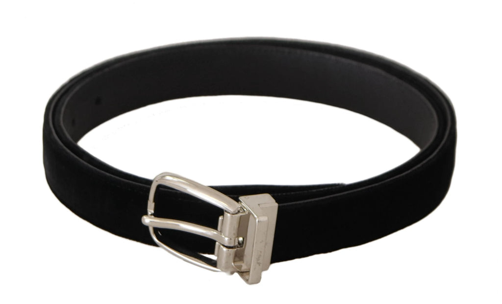 Dolce & Gabbana Black Casual Velvet Silver Tone Metal Buckle Belt by Dolce & Gabbana