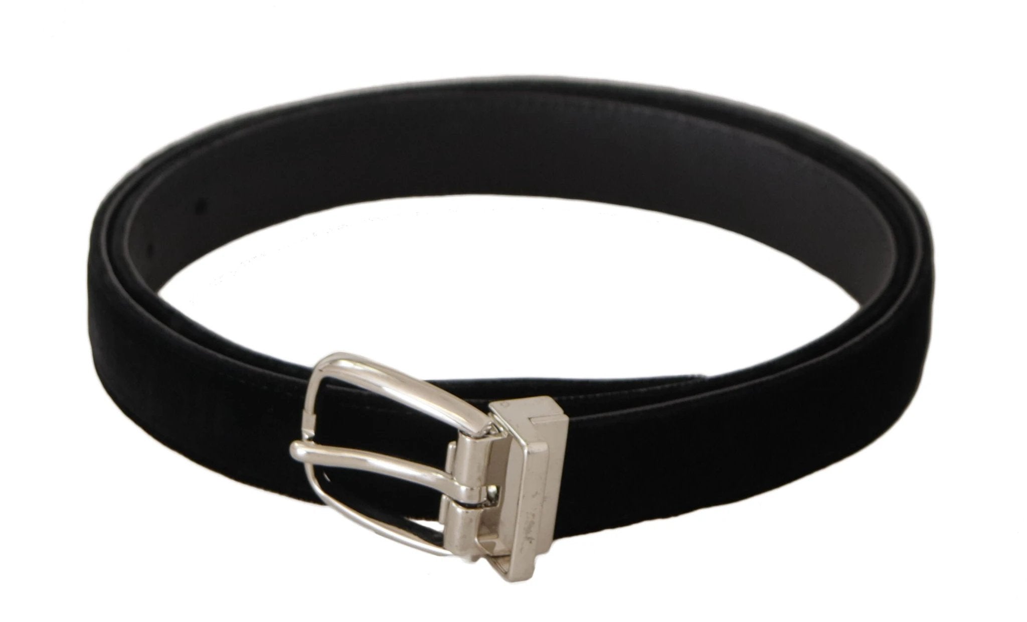 Dolce & Gabbana Black Casual Velvet Silver Tone Metal Buckle Belt by Dolce & Gabbana