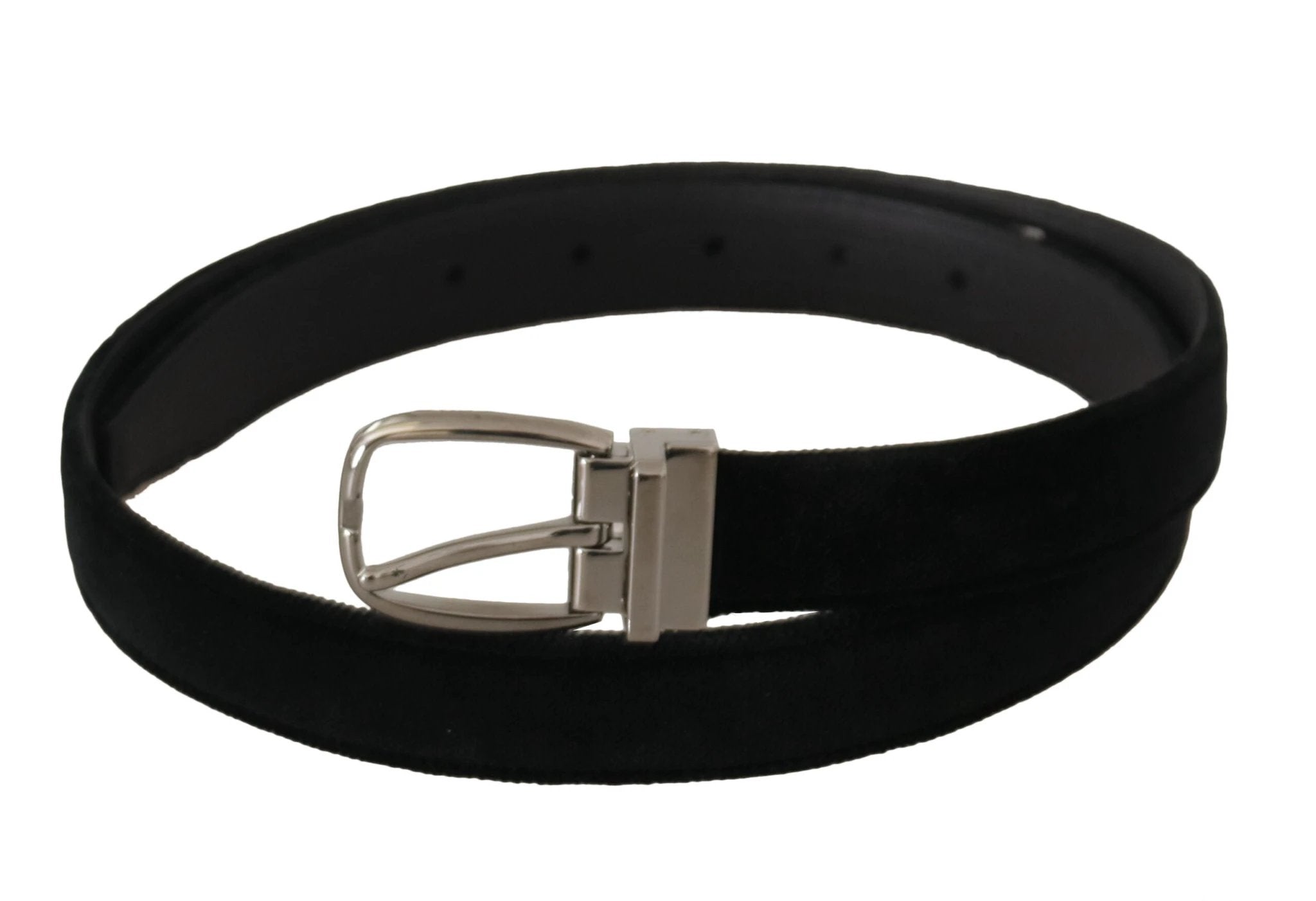 Dolce & Gabbana Black Classic Velvet Silver Tone Metal Buckle Belt by Dolce & Gabbana