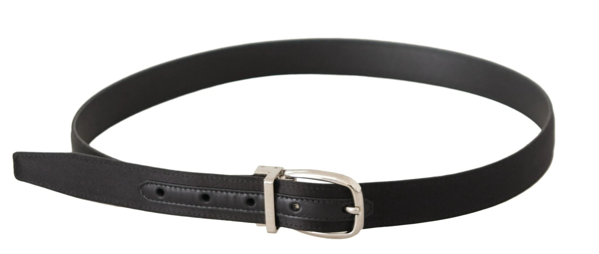 Dolce & Gabbana Black Canvas Leather Silver Logo Metal Buckle Belt by Dolce & Gabbana