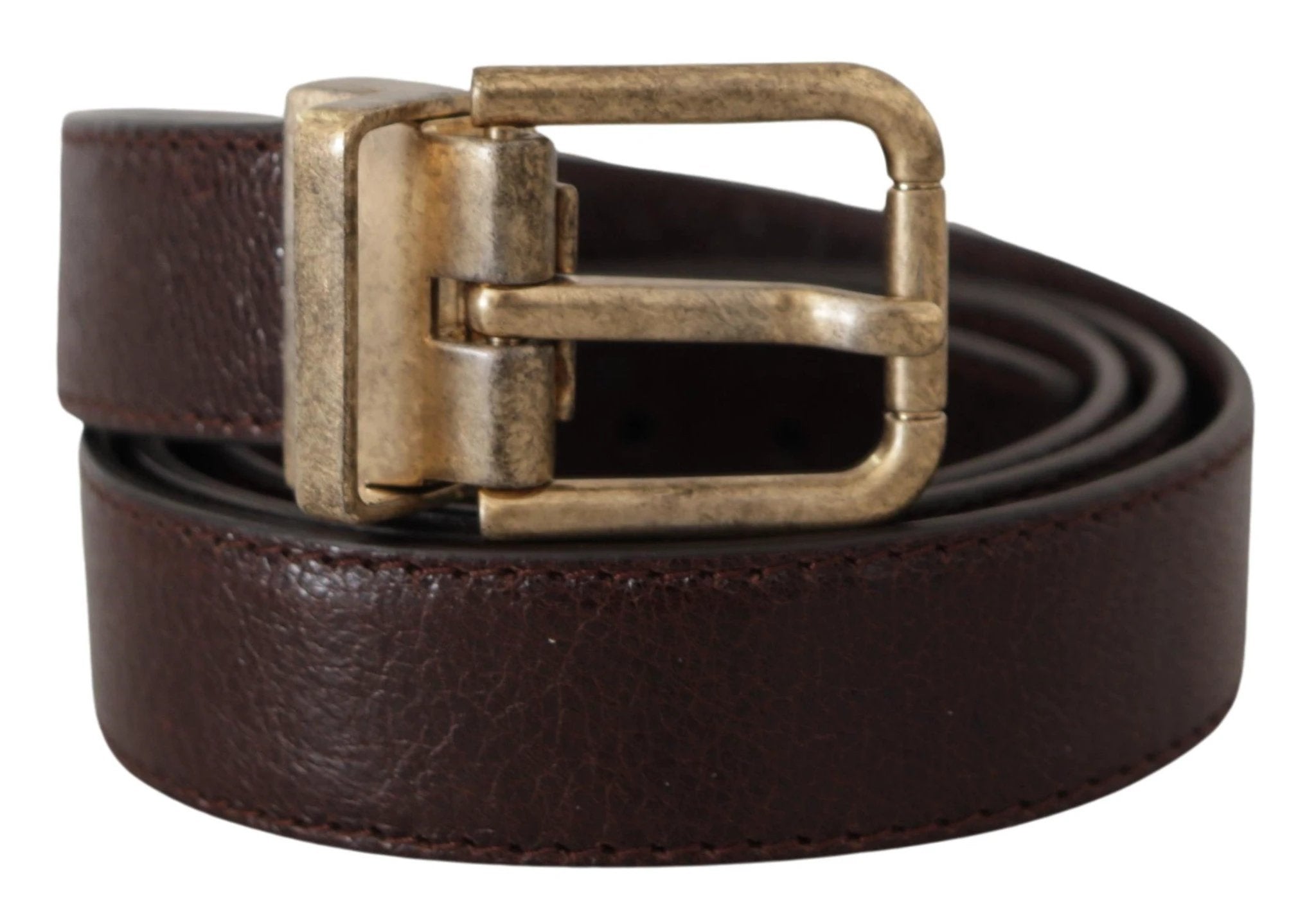Dolce & Gabbana Brown Calf Leather Vintage Logo Metal Buckle Belt by Dolce & Gabbana