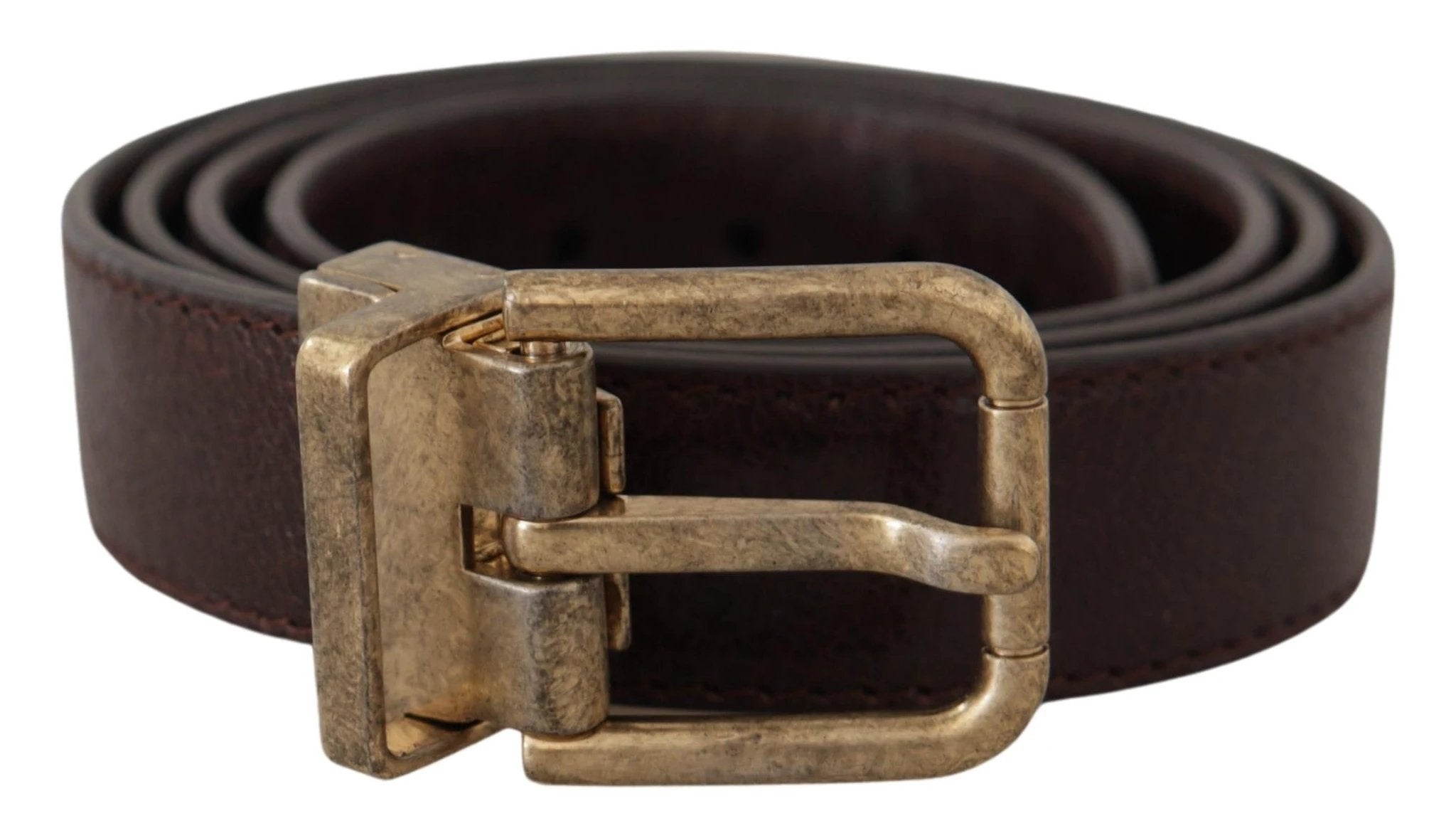 Dolce & Gabbana Brown Calf Leather Vintage Logo Metal Buckle Belt by Dolce & Gabbana