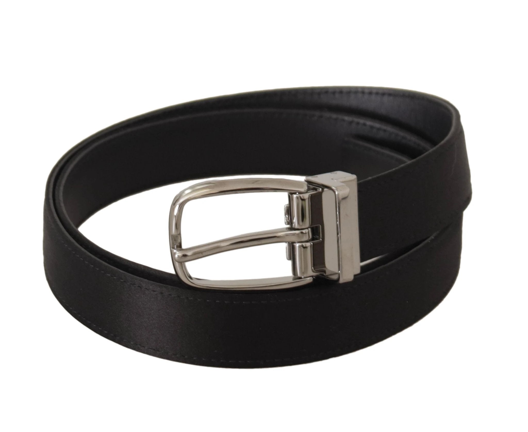 Dolce & Gabbana Black Calf Leather Silver Logo Metal Buckle Belt by Dolce & Gabbana