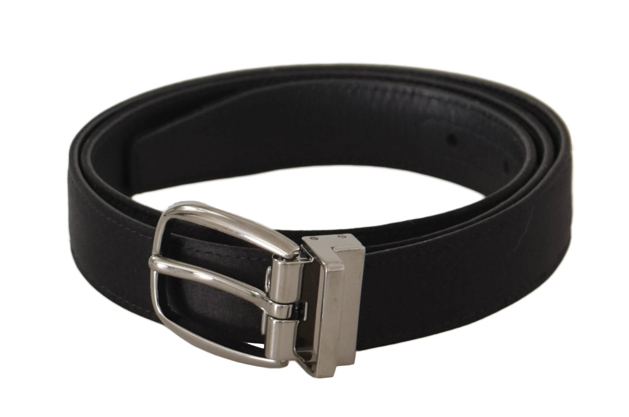 Dolce & Gabbana Black Calf Leather Silver Logo Metal Buckle Belt by Dolce & Gabbana
