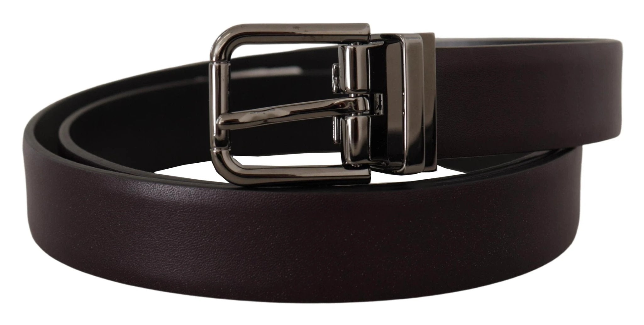 Dolce & Gabbana Dark Purple Leather Box Borchia Metal Buckle Belt by Dolce & Gabbana