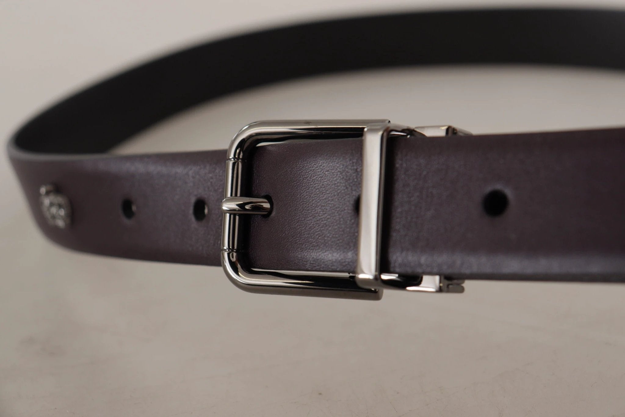 Dolce & Gabbana Dark Purple Leather Box Borchia Metal Buckle Belt by Dolce & Gabbana