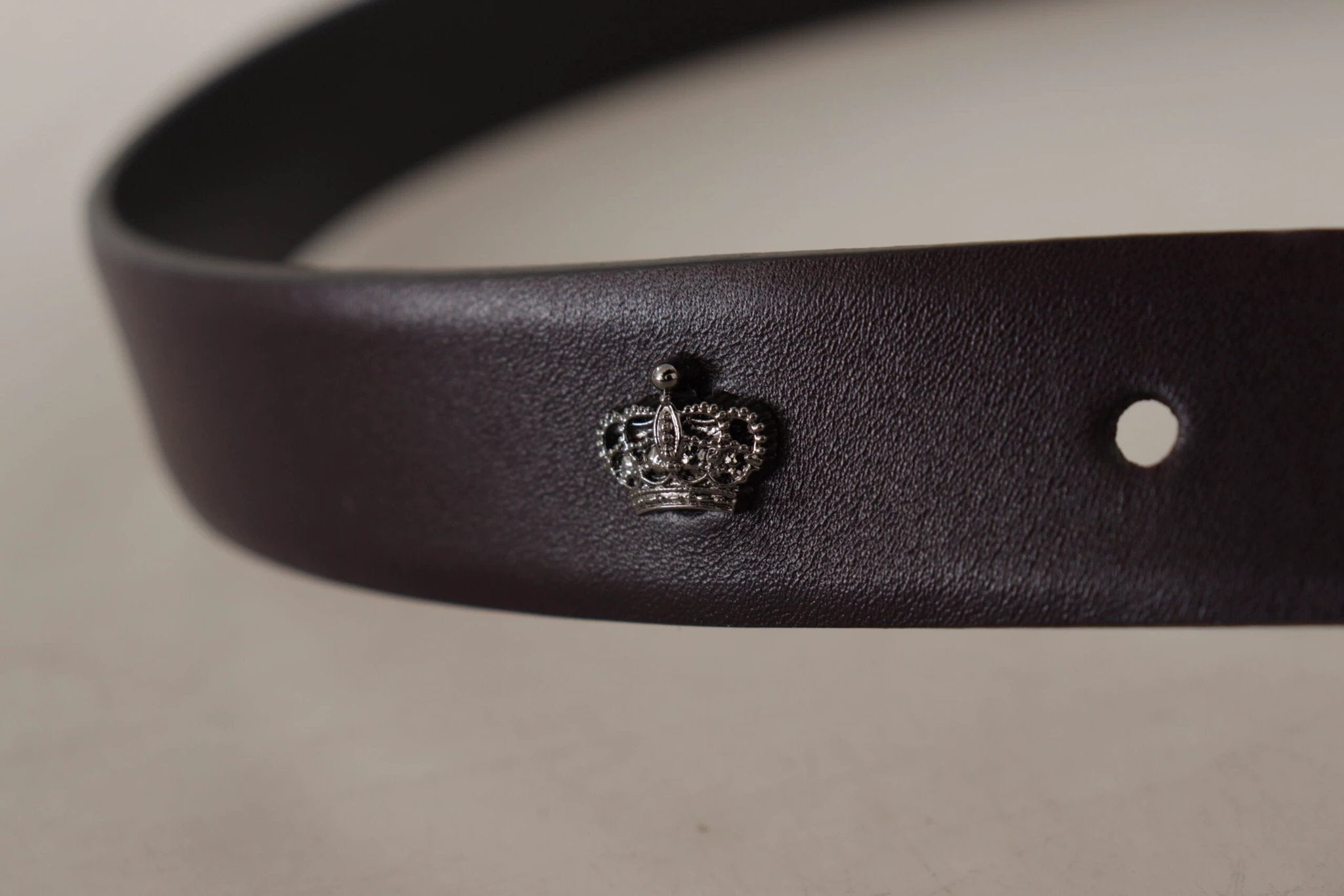Dolce & Gabbana Dark Purple Leather Box Borchia Metal Buckle Belt by Dolce & Gabbana