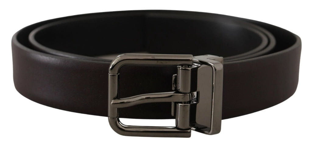 Dolce & Gabbana Dark Purple Leather Box Borchia Metal Buckle Belt by Dolce & Gabbana