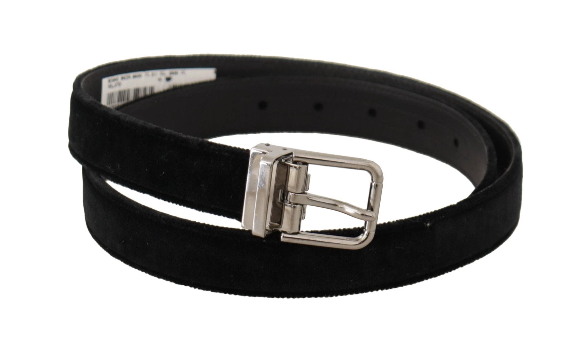 Dolce & Gabbana Black Casual Velvet Silver Metal Logo Buckle Belt by Dolce & Gabbana