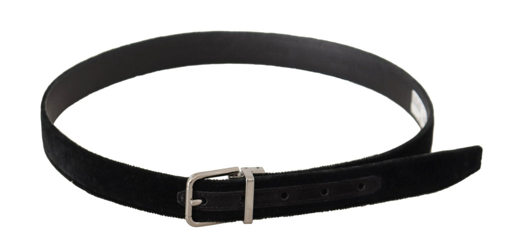 Dolce & Gabbana Black Casual Velvet Silver Metal Logo Buckle Belt by Dolce & Gabbana