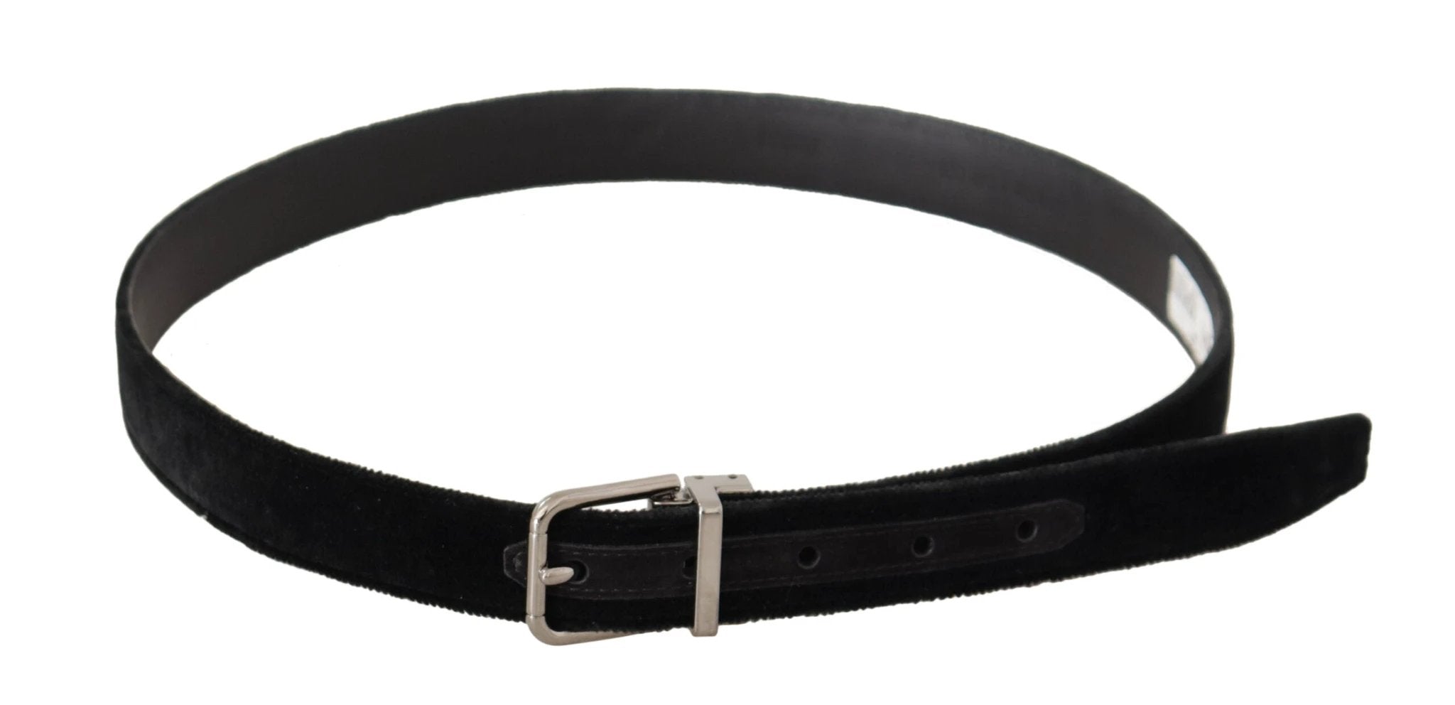 Dolce & Gabbana Black Casual Velvet Silver Metal Logo Buckle Belt by Dolce & Gabbana