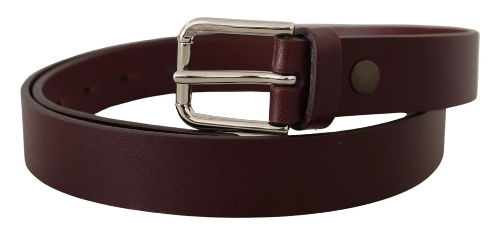 Dolce & Gabbana Maroon Calf Leather Silver Tone Metal Buckle Belt by Dolce & Gabbana