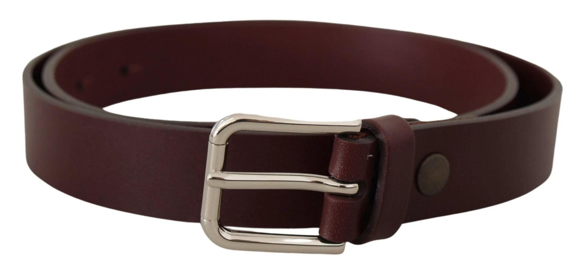 Dolce & Gabbana Maroon Calf Leather Silver Tone Metal Buckle Belt by Dolce & Gabbana