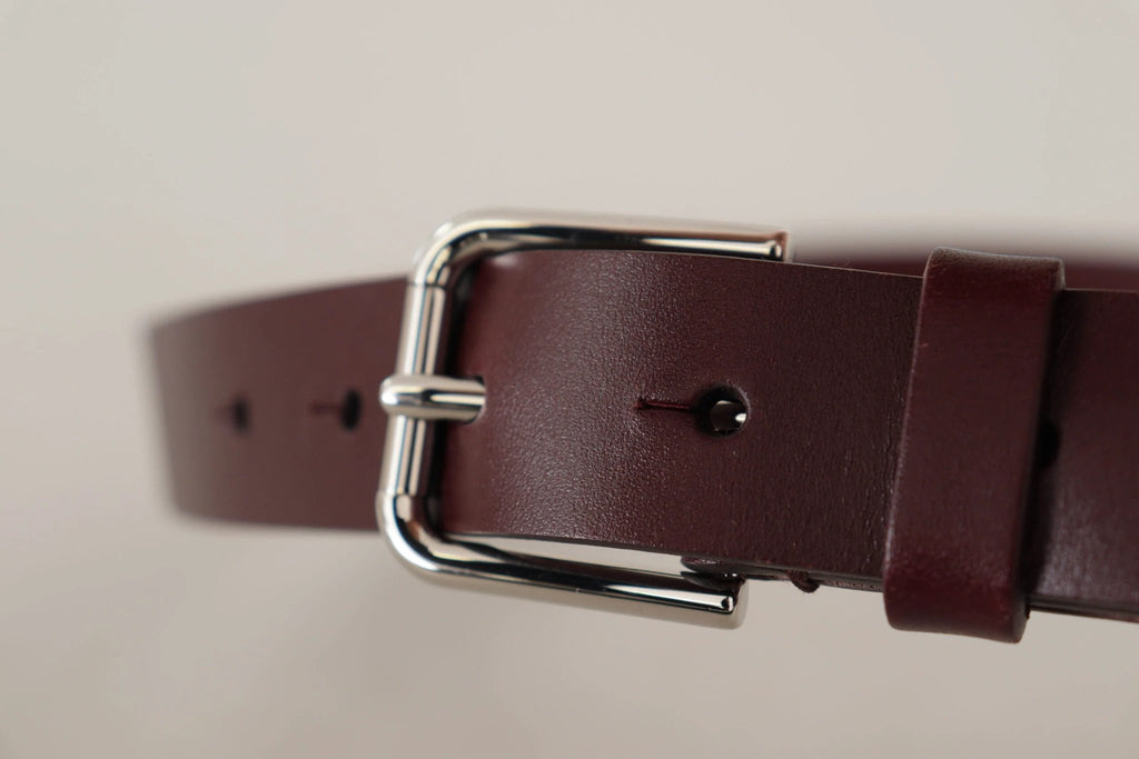 Dolce & Gabbana Maroon Calf Leather Silver Tone Metal Buckle Belt by Dolce & Gabbana