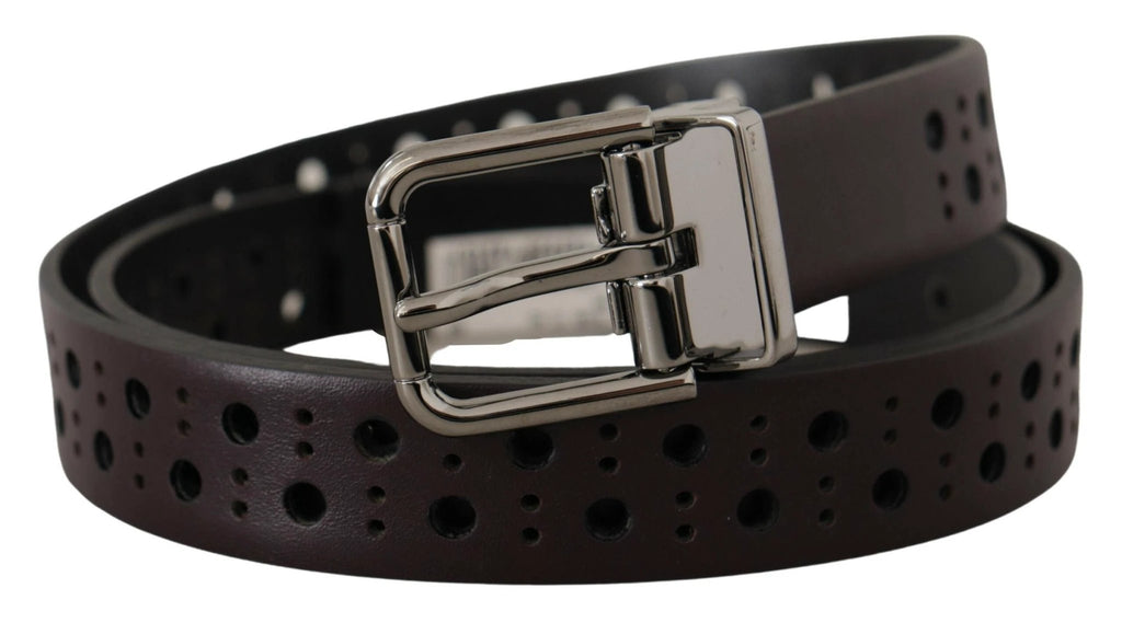 Dolce & Gabbana Dark Purple Perforated Leather Metal Buckle Belt by Dolce & Gabbana