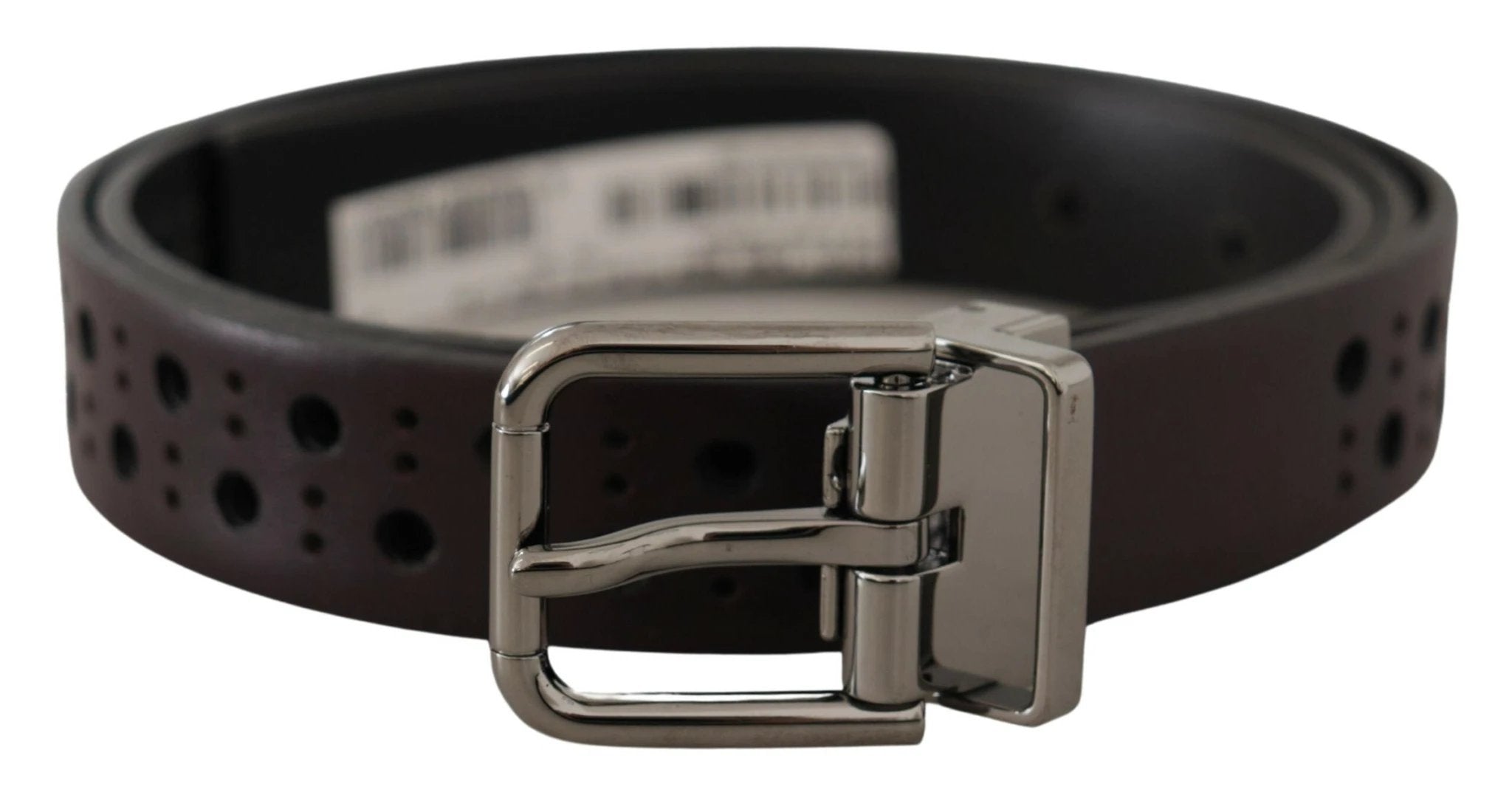 Dolce & Gabbana Dark Purple Perforated Leather Metal Buckle Belt by Dolce & Gabbana