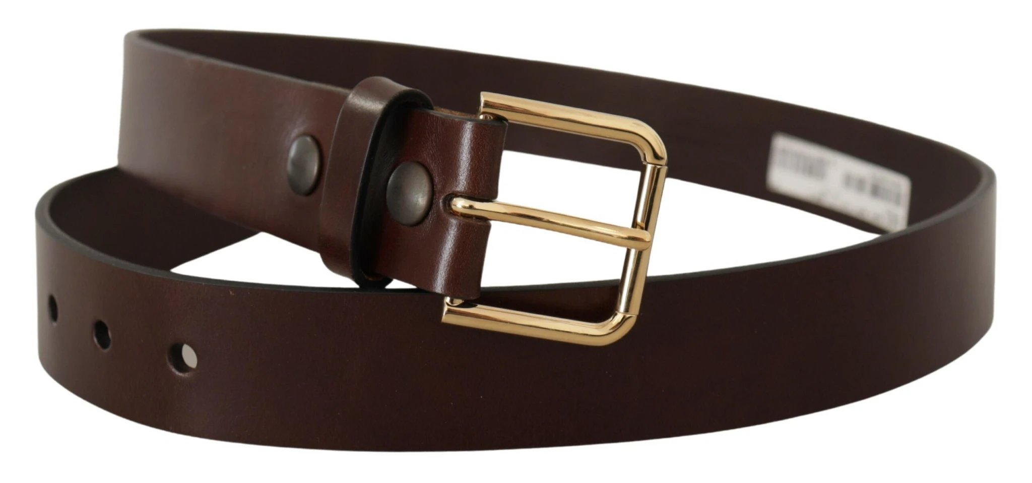 Dolce & Gabbana Brown Polished Leather Gold Tone Metal Buckle Belt by Dolce & Gabbana