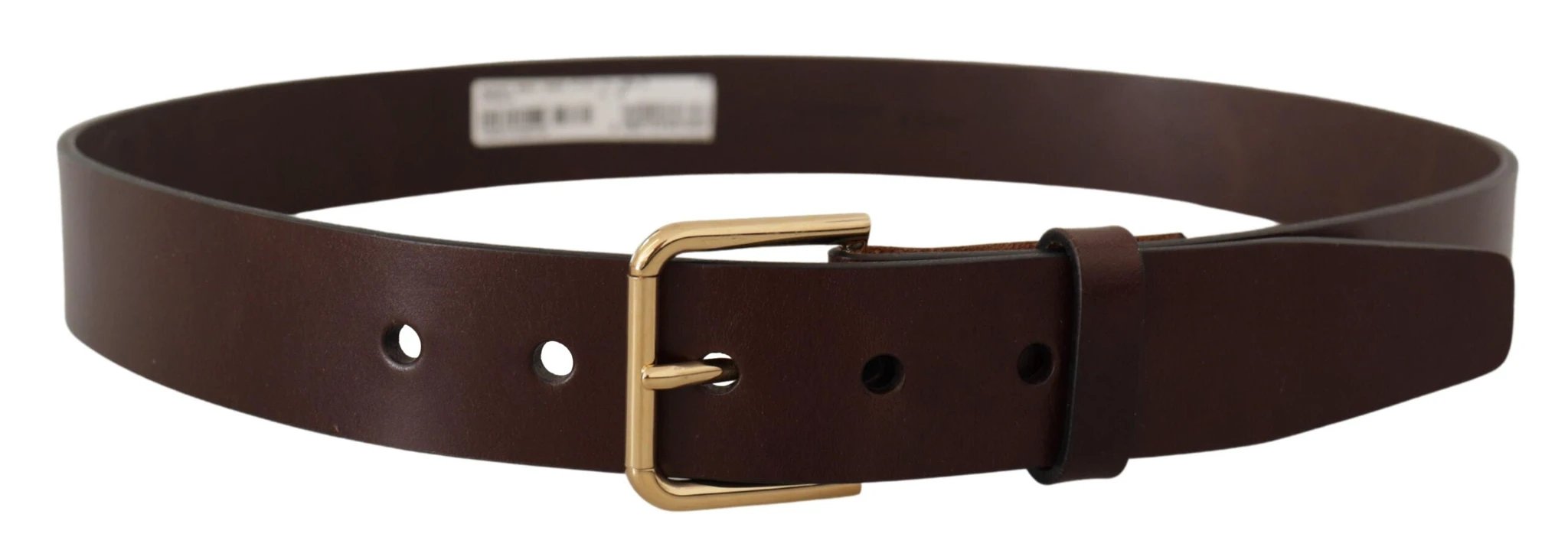 Dolce & Gabbana Brown Polished Leather Gold Tone Metal Buckle Belt by Dolce & Gabbana