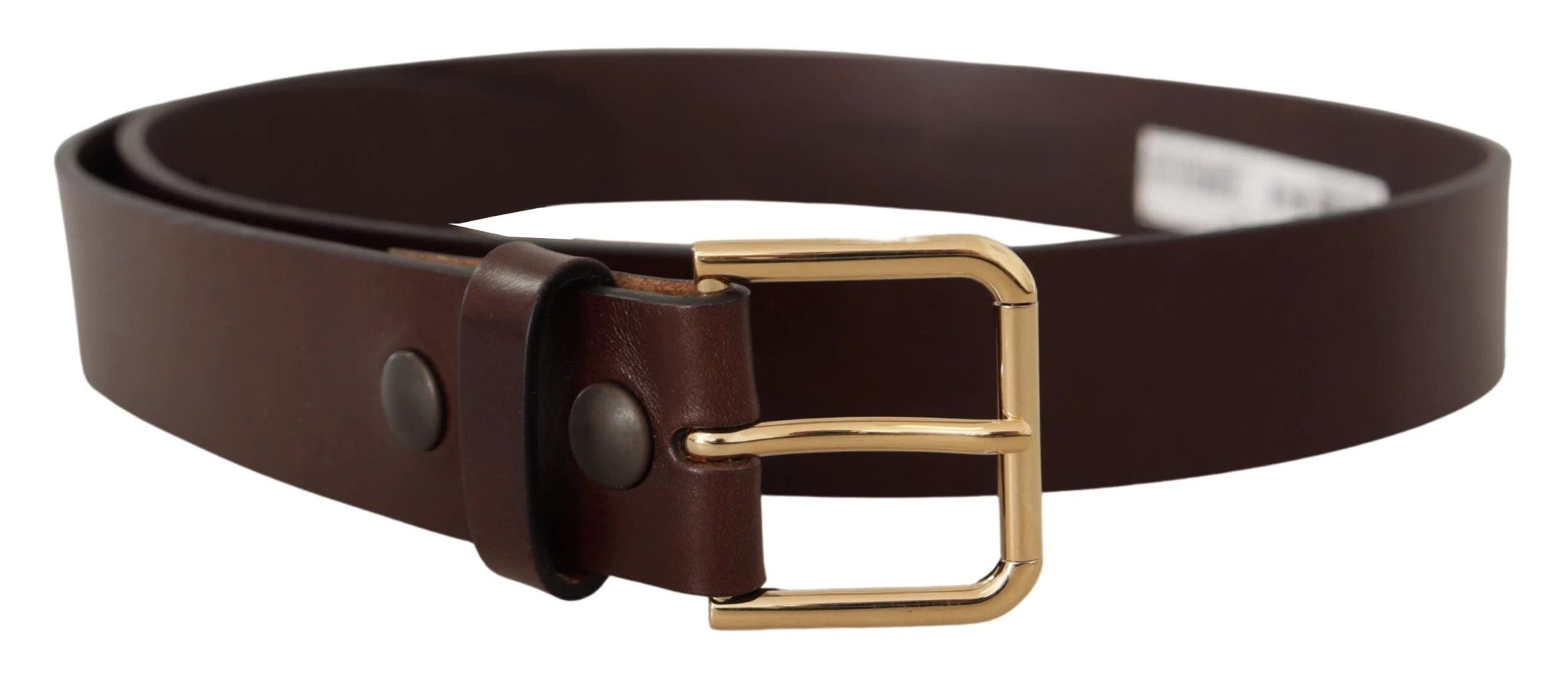 Dolce & Gabbana Brown Polished Leather Gold Tone Metal Buckle Belt by Dolce & Gabbana