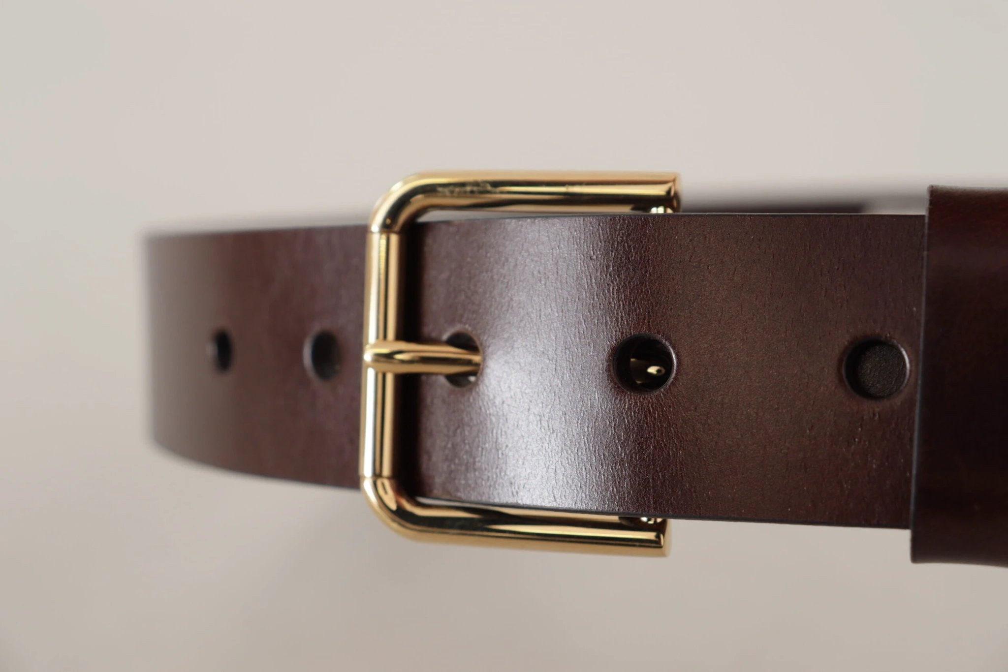 Dolce & Gabbana Brown Polished Leather Gold Tone Metal Buckle Belt by Dolce & Gabbana