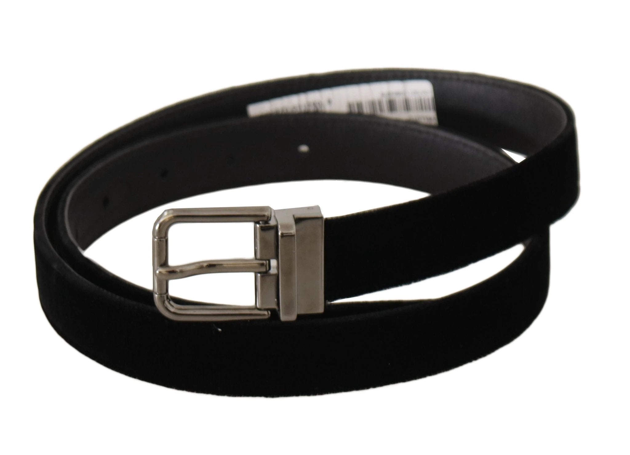 Dolce & Gabbana Black Classic Velvet Logo Engraved Metal Buckle Belt by Dolce & Gabbana