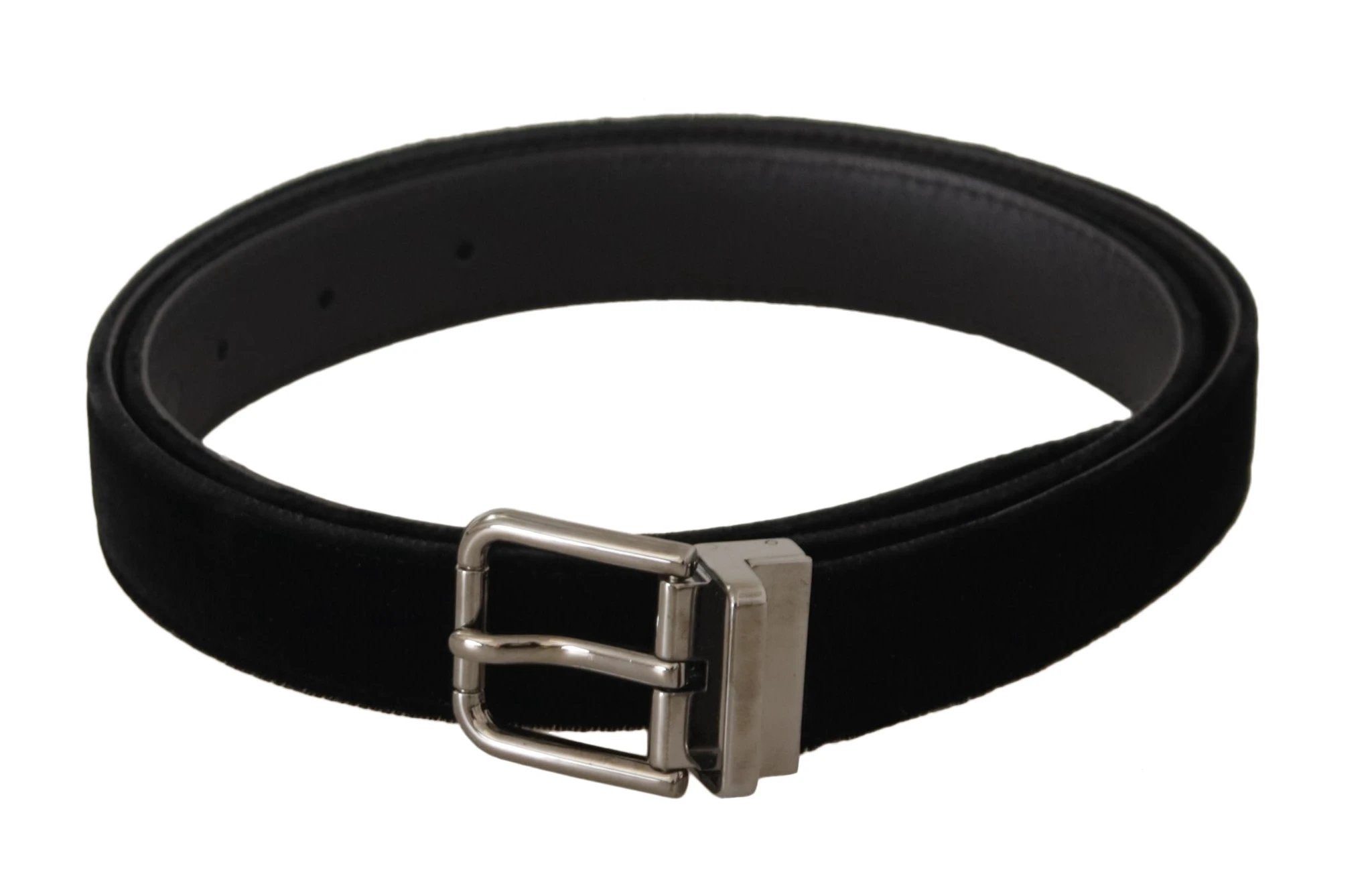 Dolce & Gabbana Black Classic Velvet Logo Engraved Metal Buckle Belt by Dolce & Gabbana