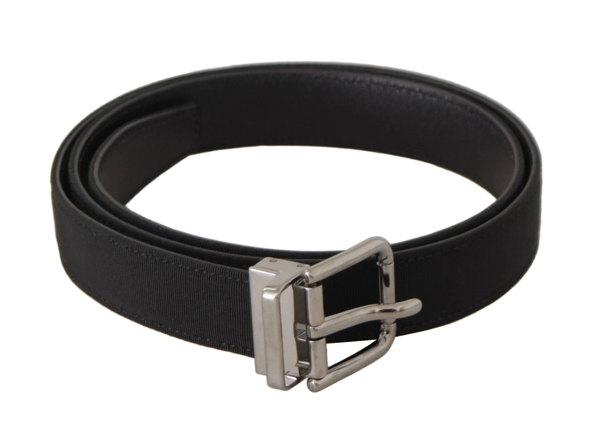 Dolce & Gabbana Black Canvas Leather Silver Metal Buckle Belt by Dolce & Gabbana