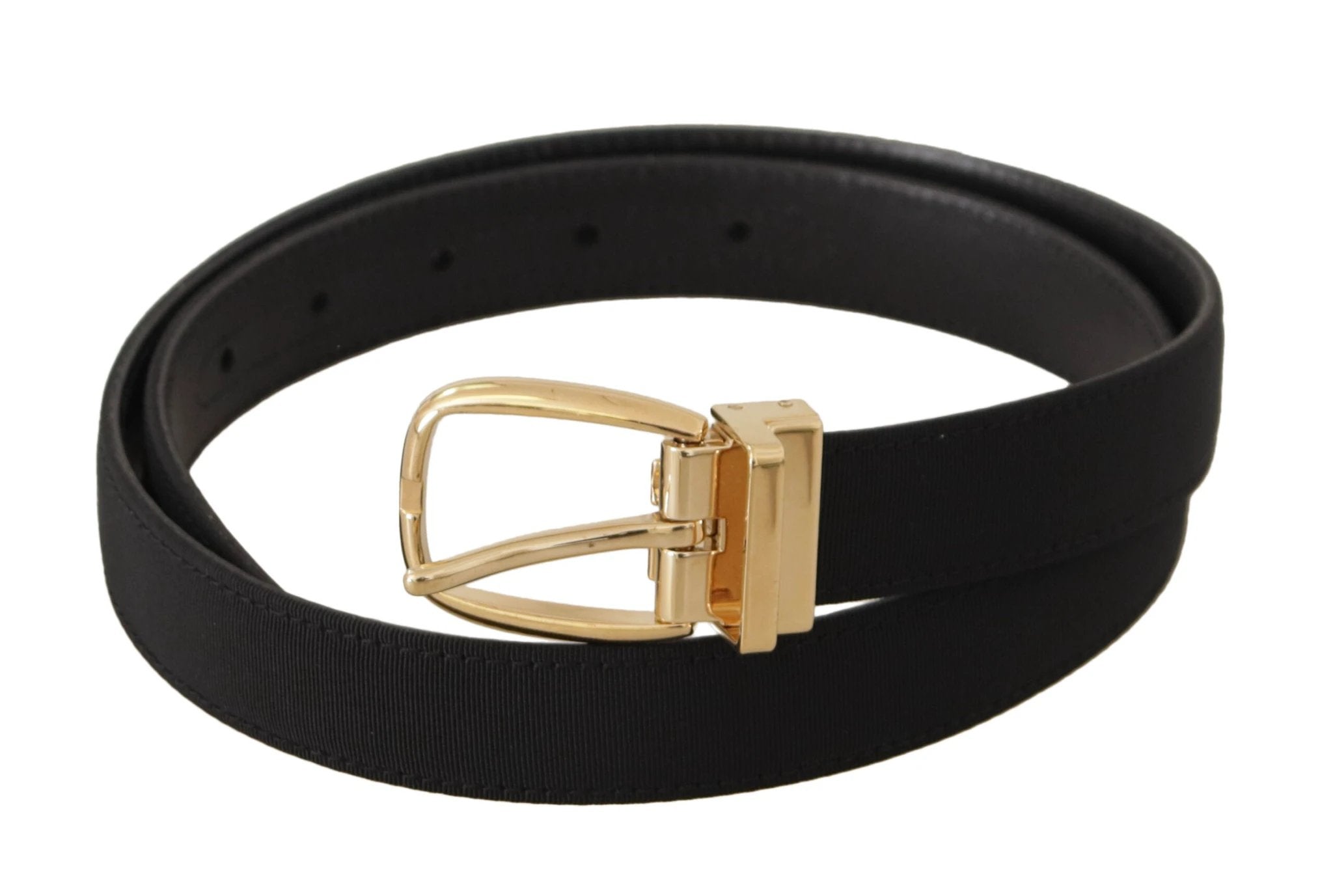Dolce & Gabbana Black Canvas Leather Gold Metal Buckle Belt by Dolce & Gabbana