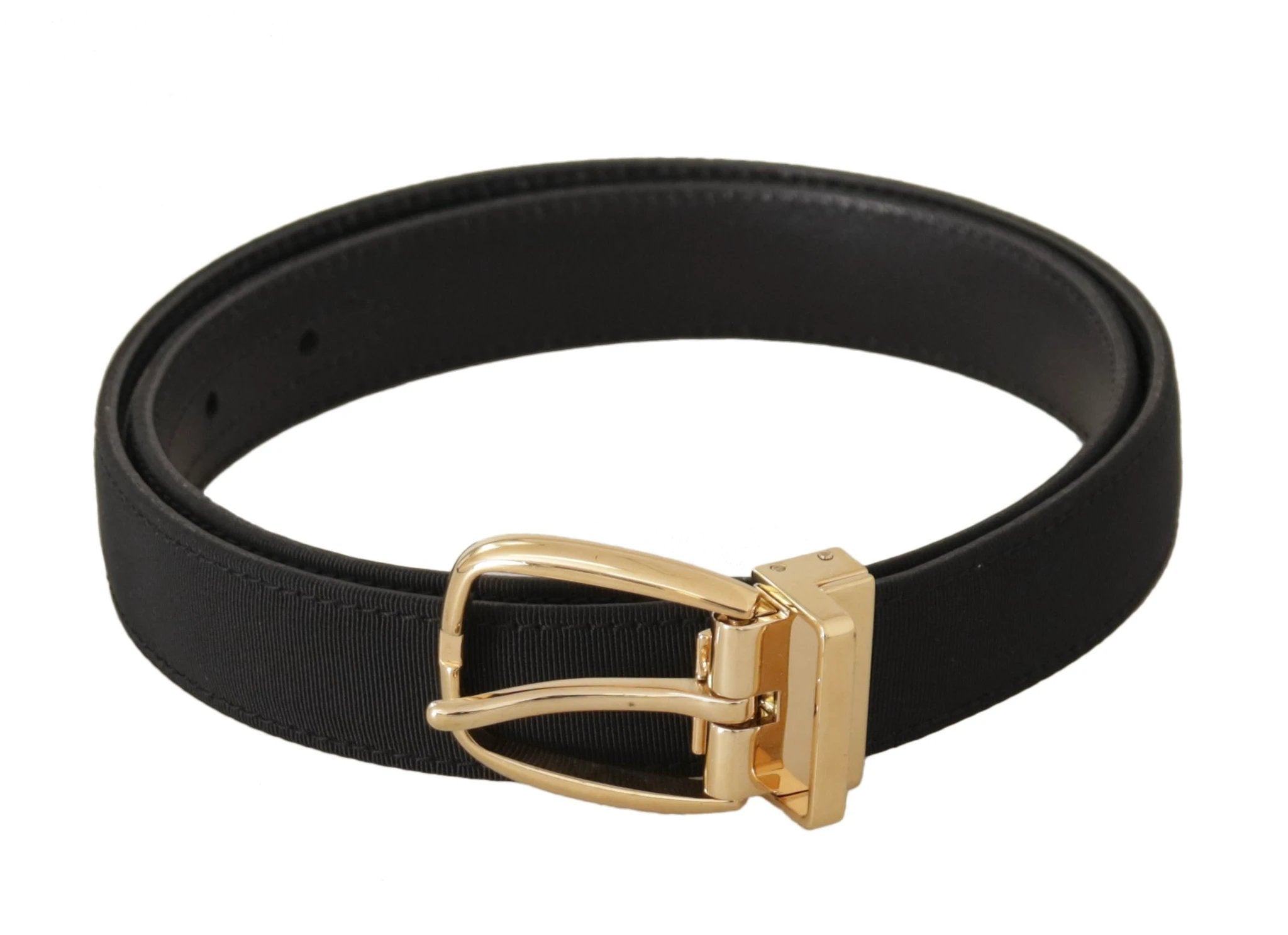Dolce & Gabbana Black Canvas Leather Gold Metal Buckle Belt by Dolce & Gabbana