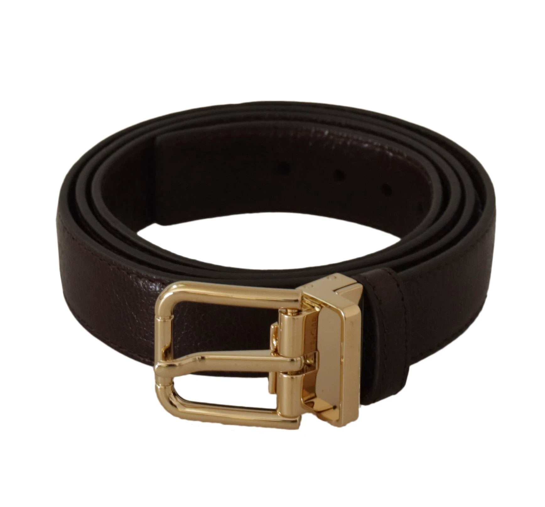 Dolce & Gabbana Brown Leather Gold Metal Buckle Belt by Dolce & Gabbana