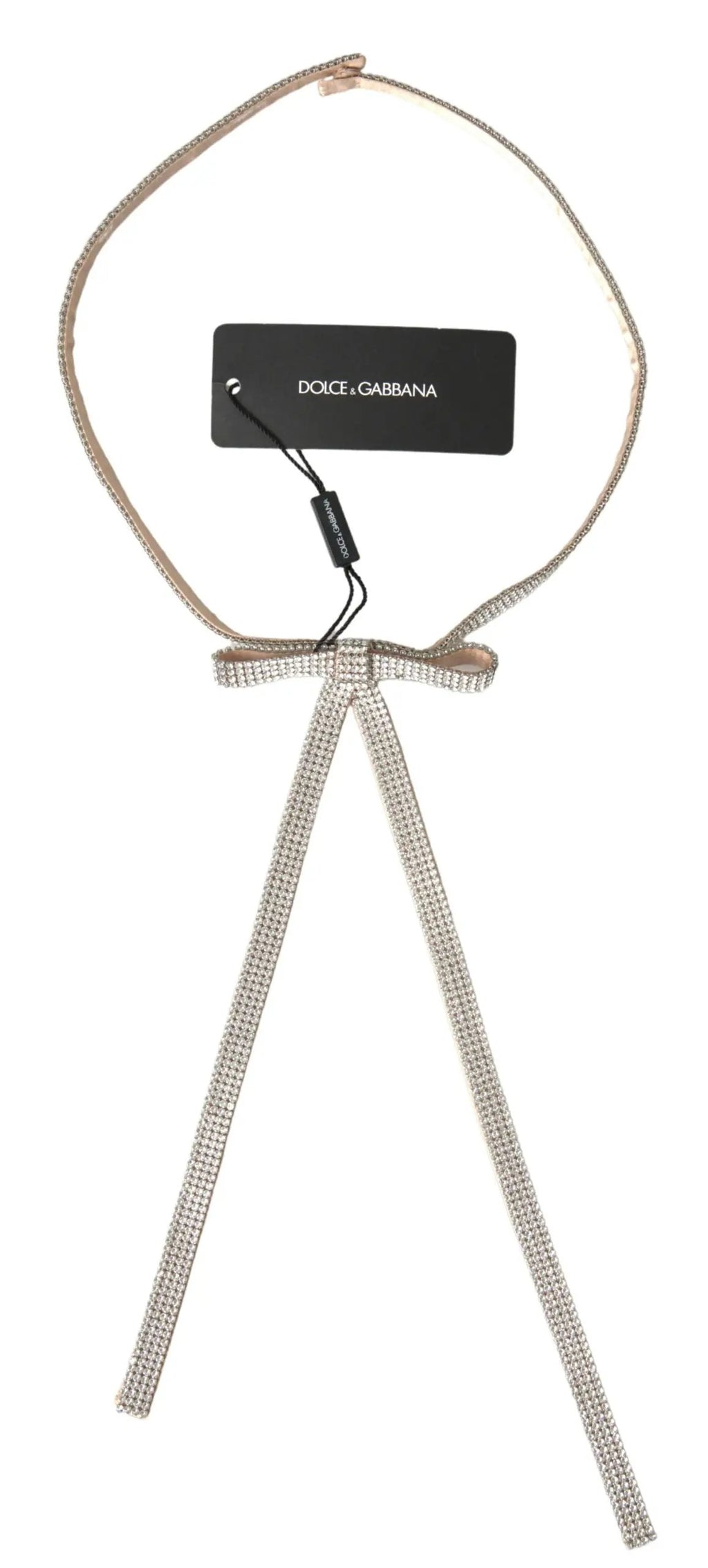 Ceinture Dolce &amp; Gabbana beige en soie avec nœud en cristal transparent