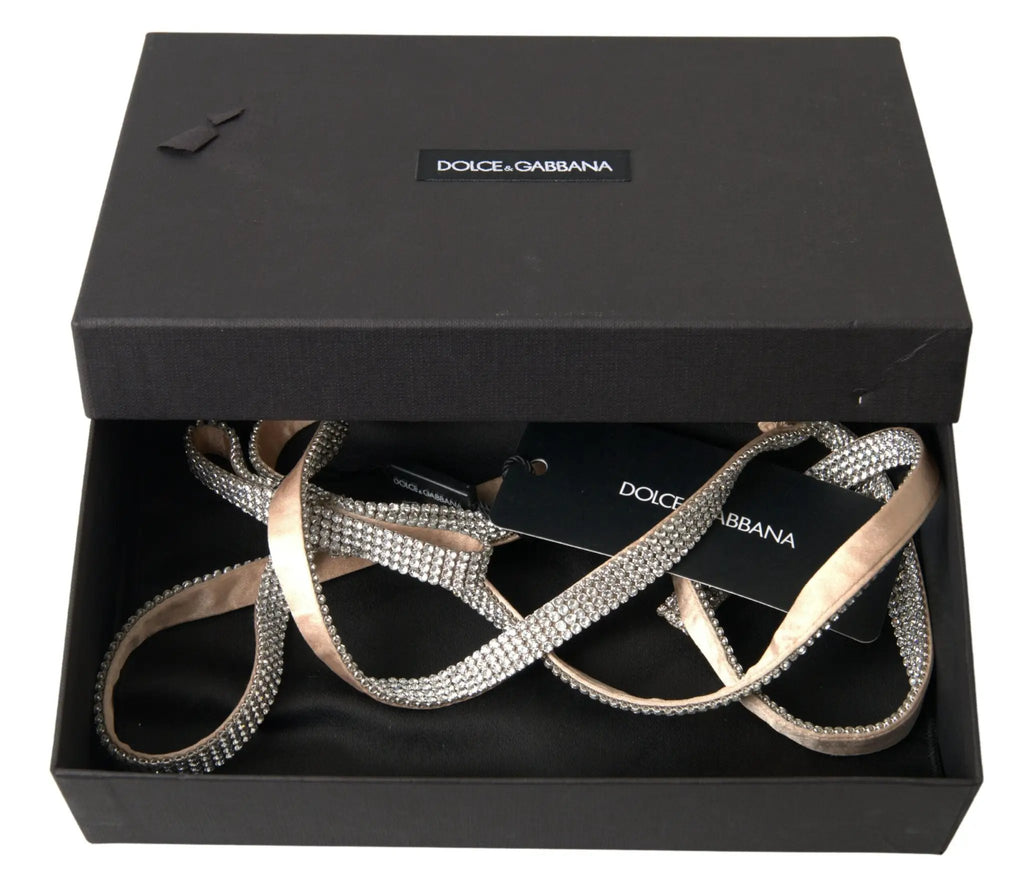 Ceinture Dolce &amp; Gabbana beige en soie avec nœud en cristal transparent