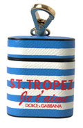 Étui AirPods Dolce &amp; Gabbana en cuir Dauphine à rayures bleues et logo imprimé