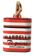 Étui AirPods Dolce &amp; Gabbana à rayures orange, en cuir Dauphine avec logo et dragonne.