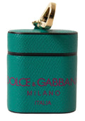 Étui AirPods Dolce &amp; Gabbana en cuir de veau vert bordeaux à imprimé logo