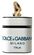 Étui AirPods Dolce &amp; Gabbana en cuir de veau blanc et bleu avec logo imprimé