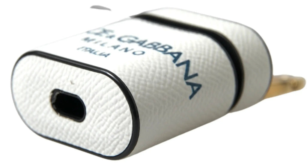 Étui AirPods Dolce &amp; Gabbana en cuir de veau blanc et bleu avec logo imprimé
