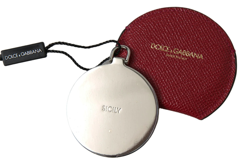 Dolce & Gabbana Red Calfskin Leather Round Hand Mirror Holder by Dolce & Gabbana