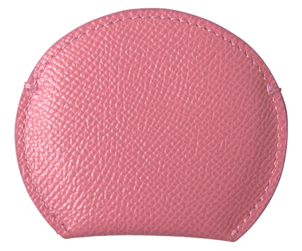 Dolce & Gabbana Pink Calfskin Leather Round Logo Print Hand Mirror Holder by Dolce & Gabbana