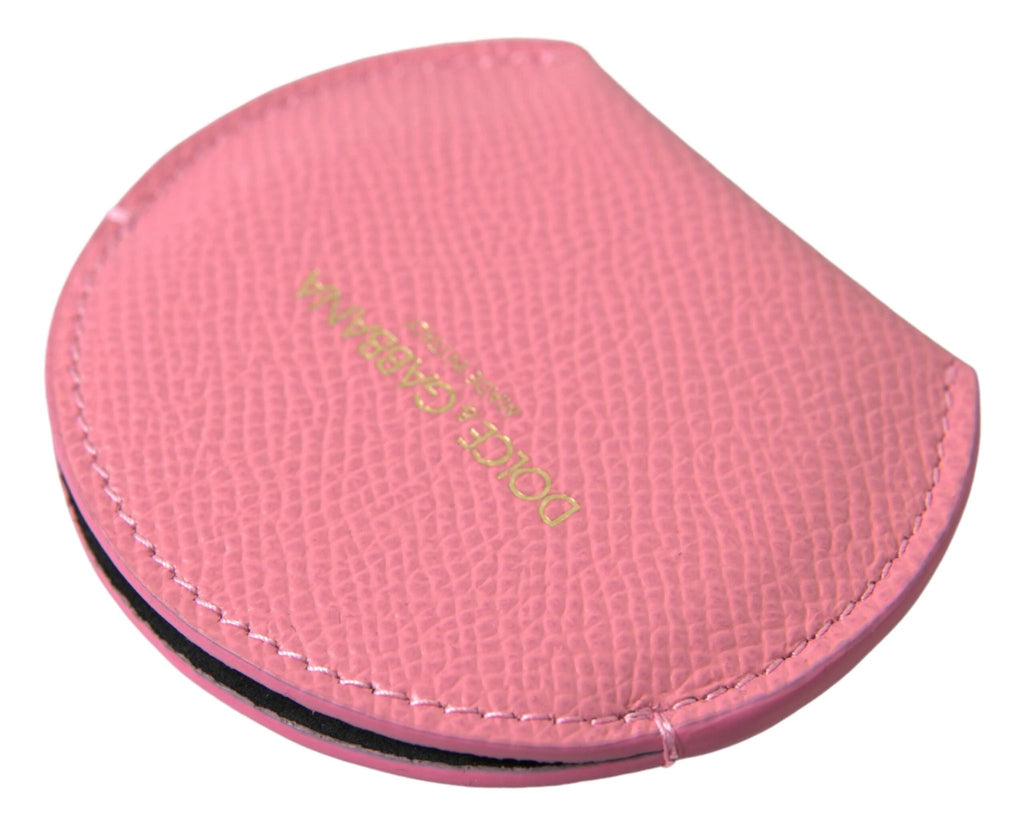 Dolce & Gabbana Pink Calfskin Leather Round Logo Print Hand Mirror Holder by Dolce & Gabbana
