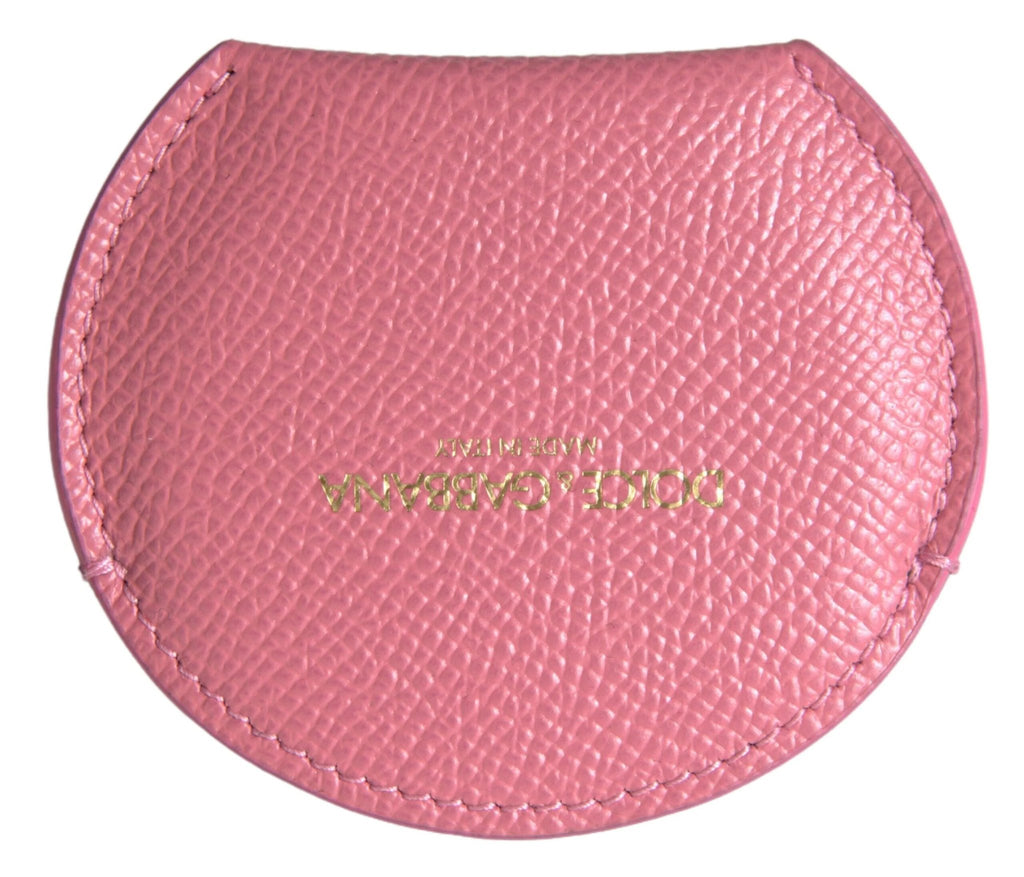 Dolce & Gabbana Pink Calfskin Leather Round Logo Print Hand Mirror Holder by Dolce & Gabbana