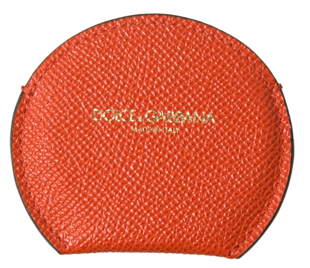 Dolce & Gabbana Orange Calfskin Leather Round Logo Hand Mirror Holder by Dolce & Gabbana